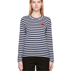 COMME‎ DES GARÇONS PLAY White & Navy Heart Patch Long Sleeve T-Shirt